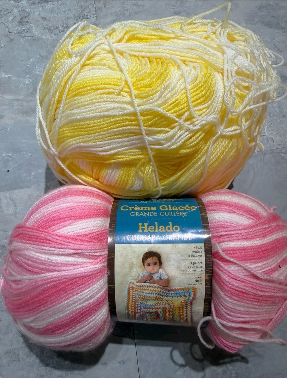 Lion Brand Ice Cream Big Scoop Baby Yarn-Strawberry Pink & Lemon Yellow 10oz ea